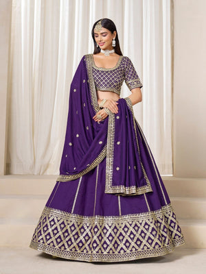 Rajwada Dark Purple Silk Blend Embellished Lehenga For Women