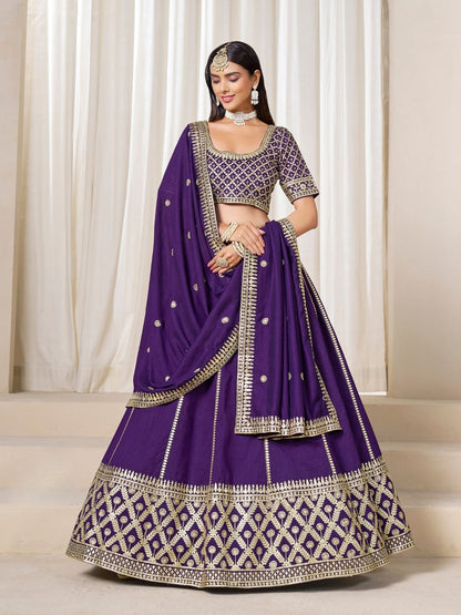 Rajwada Dark Purple Silk Blend Embellished Lehenga For Women