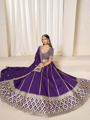 Rajwada Dark Purple Silk Blend Embellished Lehenga For Women