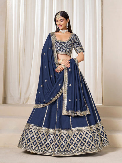 Rajwada Navy Blue Silk Blend Embellished Lehenga For Women