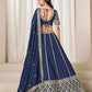 Rajwada Navy Blue Silk Blend Embellished Lehenga For Women