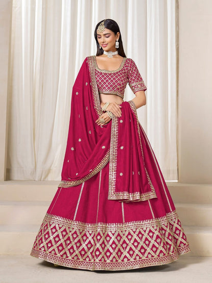 Rajwada Dark Pink Silk Blend Embellished Lehenga For Women