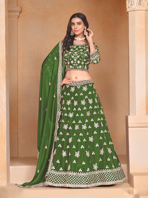 Rajwada Green Embroidered Organza Semi Stitched Lehenga With Unstitched Blouse For Women