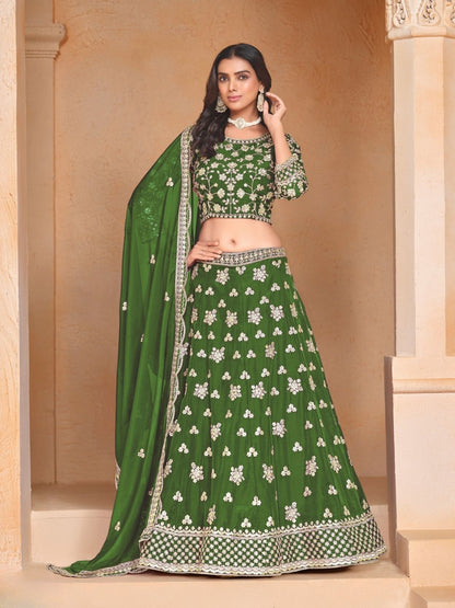 Rajwada Olive Organza Embellished Lehenga For Women