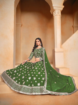 Rajwada Olive Organza Embellished Lehenga For Women