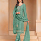 Rajwada Sea Green Embroidered Organza Semi Stitched Kurta Set With Dupatta For Women