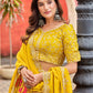 Rajwada Mustard And Red Silk Blend Embellished Lehenga For Women
