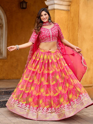 Rajwada Pink Silk Blend Embellished Lehenga For Women