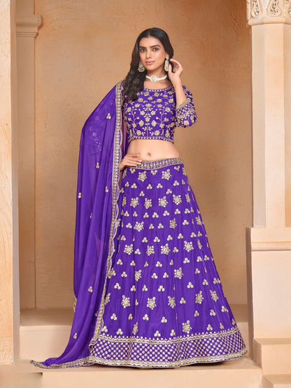 Rajwada Purple Organza Embellished Lehenga For Women