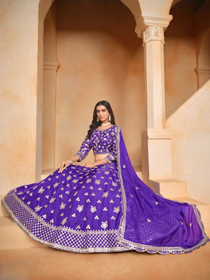 Rajwada Purple Organza Embellished Lehenga For Women