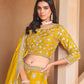 Rajwada Yellow Embroidered Organza Semi Stitched Lehenga With Unstitched Blouse For Women