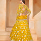 Rajwada Yellow Embroidered Organza Semi Stitched Lehenga With Unstitched Blouse For Women