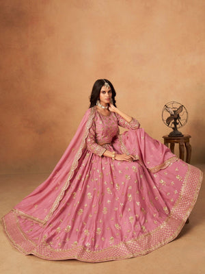 Rajwada Dusty Pink Organza Embellished Lehenga For Women