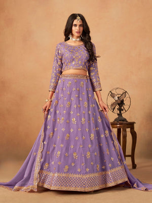 Rajwada Lavender Organza Embellished Lehenga For Women
