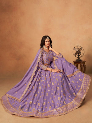 Rajwada Lavender Organza Embellished Lehenga For Women