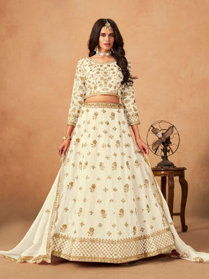 Rajwada Off White Organza Embellished Lehenga For Women