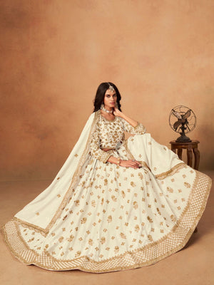 Rajwada Off White Organza Embellished Lehenga For Women