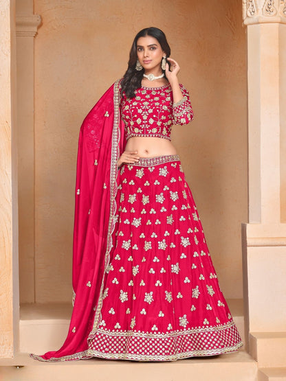 Rajwada Dark Pink Organza Embellished Lehenga For Women