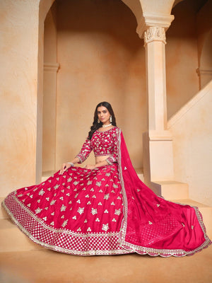 Rajwada Dark Pink Organza Embellished Lehenga For Women