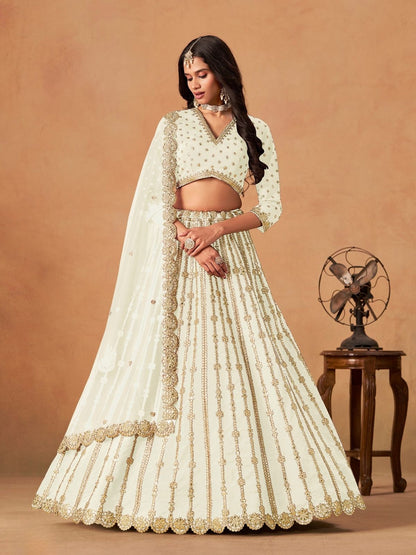 Rajwada Off White Silk Blend Embellished Lehenga For Women