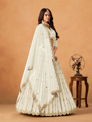 Rajwada Off White Silk Blend Embellished Lehenga For Women