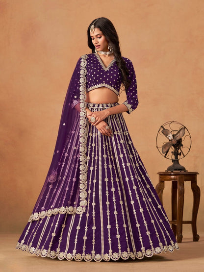Rajwada Deep Purple Silk Blend Embellished Lehenga For Women
