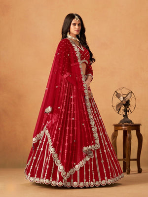 Rajwada Red Silk Blend Embellished Lehenga For Women