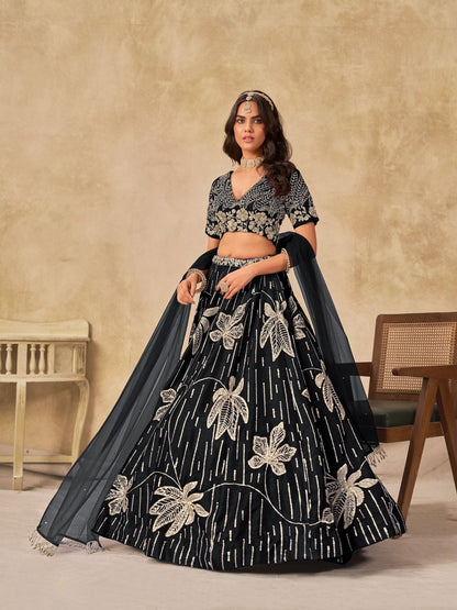 Rajwada Black Silk Blend Embroidered Lehenga For Women