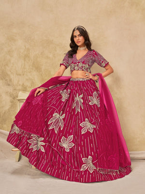 Rajwada Dark Pink Silk Blend Embroidered Lehenga For Women