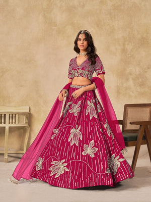 Rajwada Dark Pink Silk Blend Embroidered Lehenga For Women