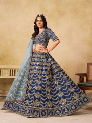 Rajwada Dark Blue Silk Blend Embellished Lehenga For Women