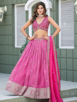 Rajwada Pink Silk Blend Embellished Lehenga For Women