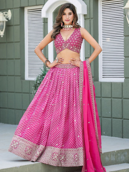 Rajwada Pink Silk Blend Embellished Lehenga For Women