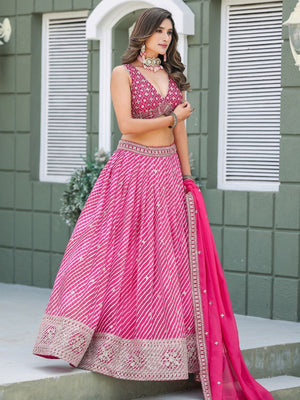 Rajwada Pink Silk Blend Embellished Lehenga For Women