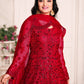 Rajwada Red Net Embroidered Semi stitched Kurta Set with Inner For Women