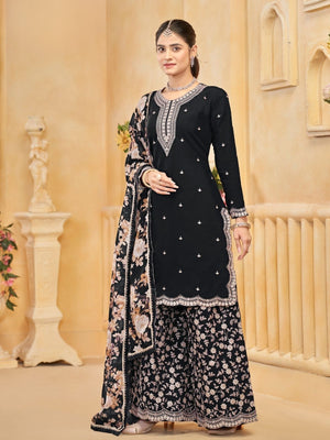 Rajwada Black Silk Blend Embroidered Semi-Stiched Kurta Set For Women