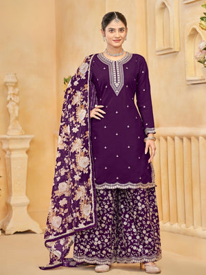 Rajwada Purple Silk Blend Embroidered Semi-Stiched Kurta Set For Women