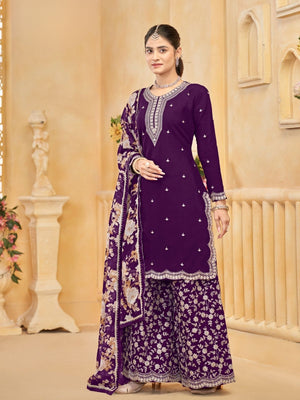 Rajwada Purple Silk Blend Embroidered Semi-Stiched Kurta Set For Women