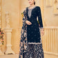 Rajwada Navy Blue Silk Blend Embroidered Semi-Stiched Kurta Set For Women