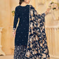 Rajwada Navy Blue Silk Blend Embroidered Semi-Stiched Kurta Set For Women