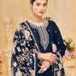 Rajwada Navy Blue Silk Blend Embroidered Semi-Stiched Kurta Set For Women