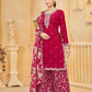 Rajwada Red Silk Blend Embroidered Semi-Stiched Kurta Set For Women