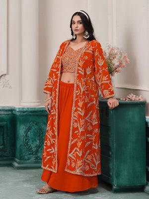 Rajwada Orange Georgette Embroidered Semi-Stiched Co-Ord Set For Women