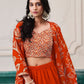 Rajwada Orange Georgette Embroidered Semi-Stiched Co-Ord Set For Women