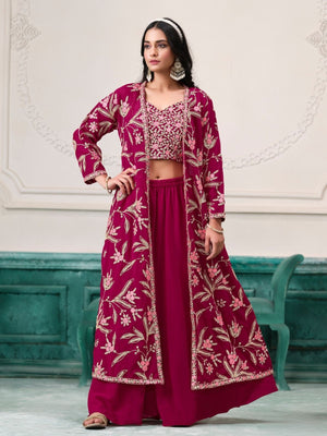 Rajwada Magenta Georgette Embroidered Semi-Stiched Co-Ord Set For Women