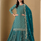 Rajwada Teal Art Silk Embroidered Semi-Stiched Kurta Set For Women