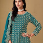 Rajwada Teal Art Silk Embroidered Semi-Stiched Kurta Set For Women