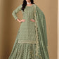Rajwada Pista green Art Silk Embroidered Semi-Stiched Kurta Set For Women