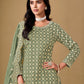 Rajwada Pista green Art Silk Embroidered Semi-Stiched Kurta Set For Women