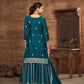 Rajwada Teal Blue Chinon Embroidered Semi-Stiched Kurta Set For Women